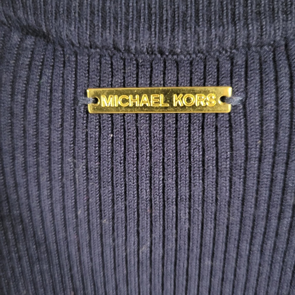 Michael Kors XL Navy Blue‎ Ribbed Knit Cold Shoulder Midi Dress - Picture 7 of 14